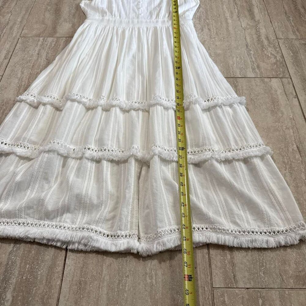 Ellison Sz L White Cotton Sleeveless Tiered VNeck Boho Maxi Dress fairy angelic - Picture 3 of 8
